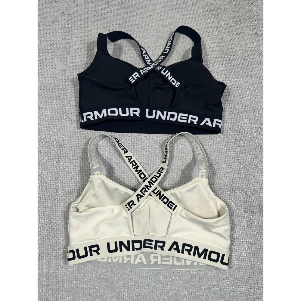 Under Armour Crossback Sports Bra Lot Of 2 Logo Strappy Back Large Read - Picture 2 of 8
